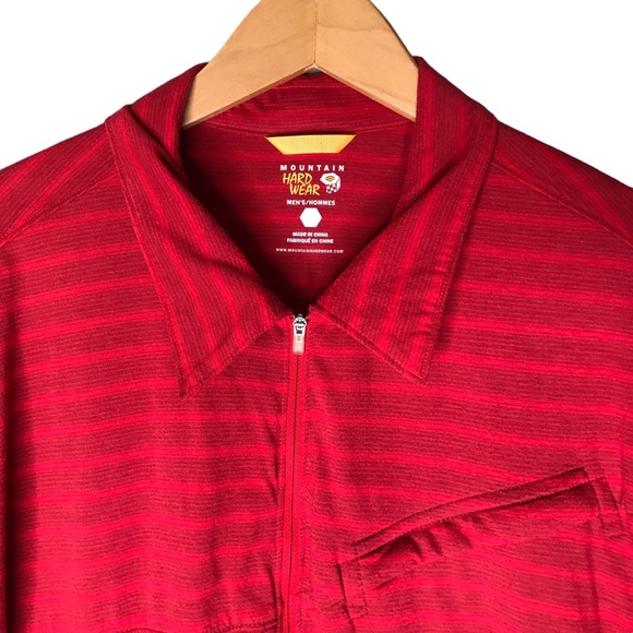 Mountain Hardwear 1/4 Zip Polo Shirt Performance Gear Red Stripes Men's XXL - Picture 4 of 12